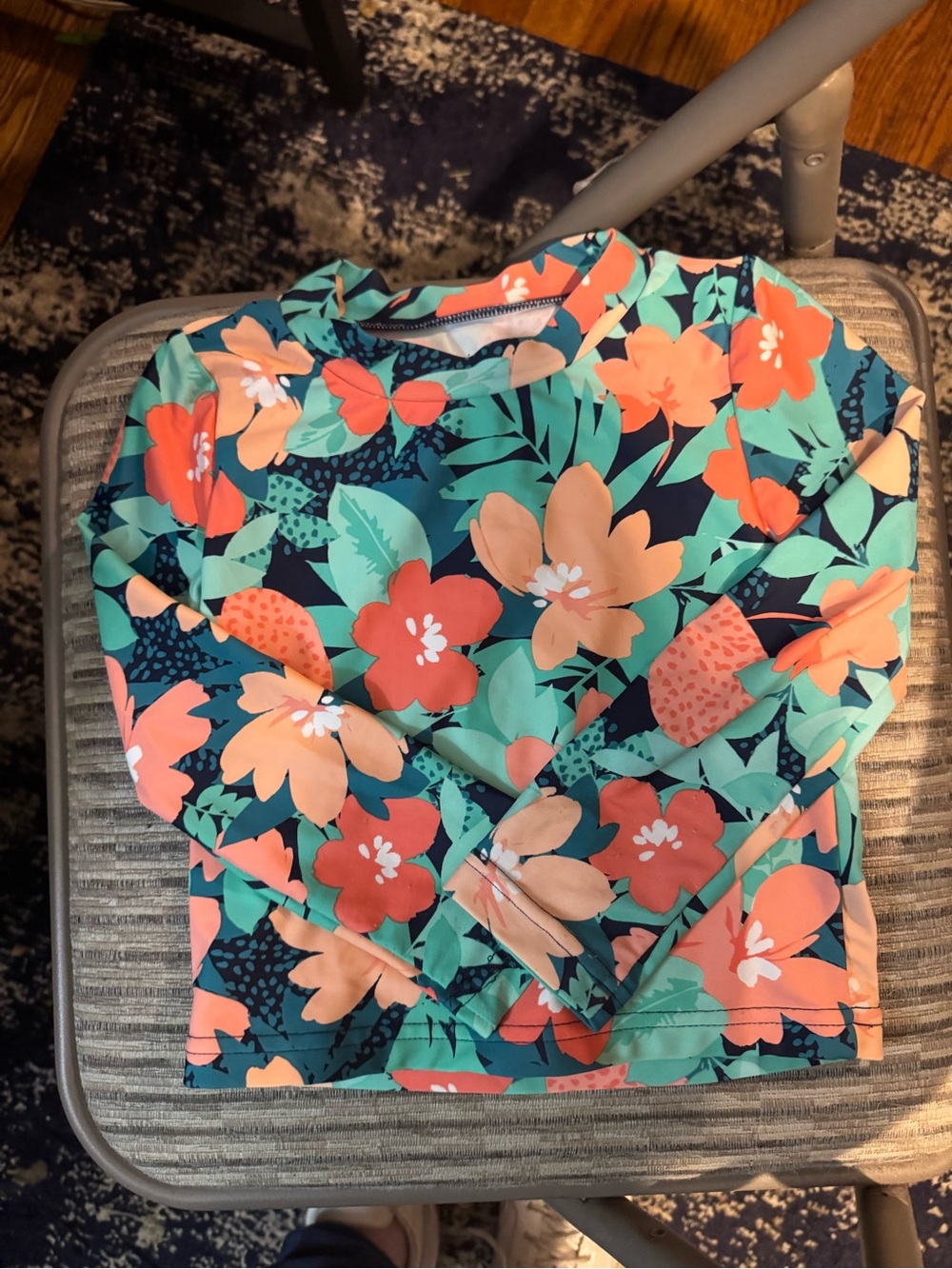 Floral Long-Sleeve Kids Rash Guard - Coral & Teal Carters 4T